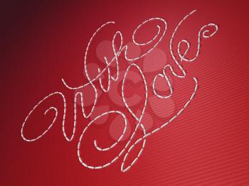 With love embroidery words on red stripy material