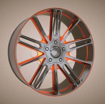 Alloy wheel or disc of sportcar. Black and red. Large resolution