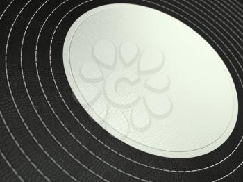 Black and white stitched circle shape on leather. Large resolution