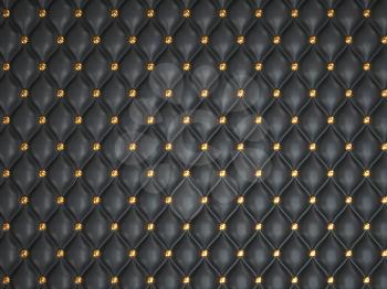 Black leather background with golden buttons. Useful as luxury pattern