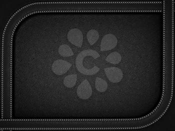 Black leather background with rounded stitched frame. Useful as business background