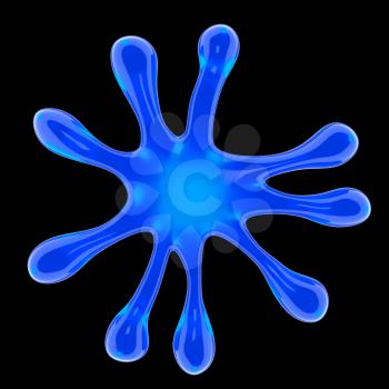 Blue microbe or fluid splash isolated over black background