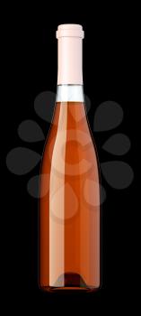 Corked bottle of brandy or cognac isolated on black