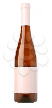 Corked bottle of white wine or brandy with blank label isolated on white