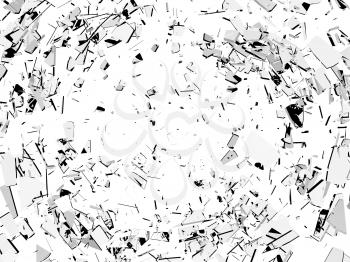 Damage and vandalism: Pieces of broken glass isolated on white