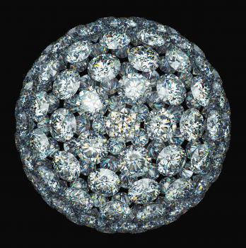 Diamonds or gemstones sphere isolated over black