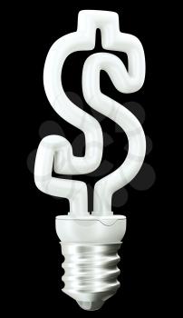 Dollar ccurrency symbol light bulb isolated on black