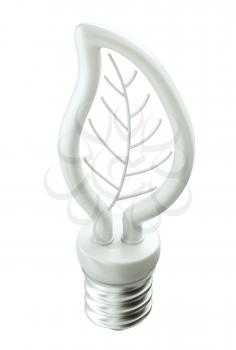 Eco friendly technology: leaf or folium light bulb isolated over white background