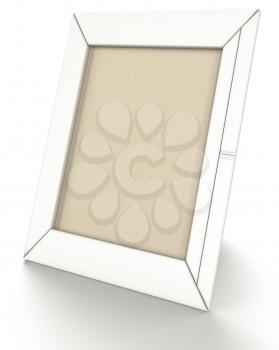 Empty leather photo frame on stand over white background
