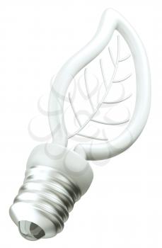Energy and efficiency: leaf light bulb isolated over white