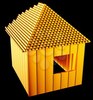 Expensive realty:: gold bars house shape over black
