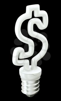 Finance: Dollar ccurrency symbol light bulb isolated on black