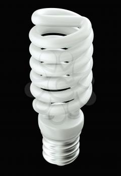Fluorescent Energy efficient light bulb isolated on black