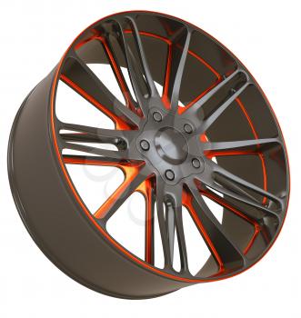 Front side view of Alloy wheel isolated over white (custom rendered)