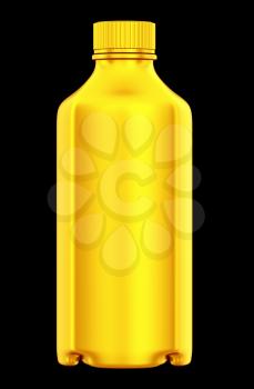 Golden bottle for chemicals or drugs isolated over black background