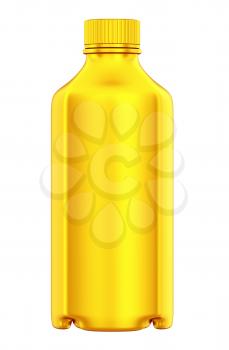 Golden bottle for chemicals or drugs isolated on white