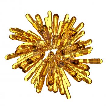 Golden frozen fluid columns in spherical abstract shape on white