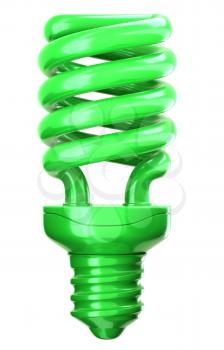 green light bulb: efficiency and eco friendly technology on white