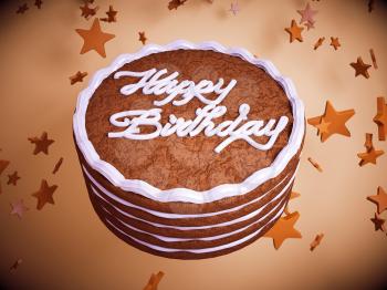 Happy birthday: cake with colorful background and stars. Large resolution