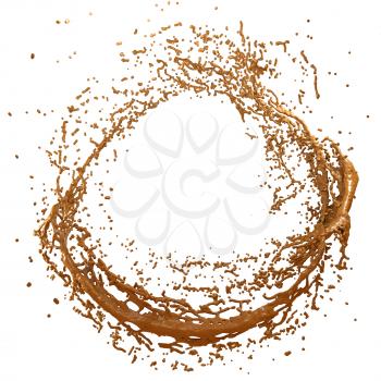 Hot chocolate or cocoa round shape splash isolated on white