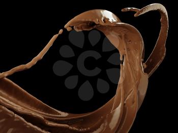 Hot chocolate or cocoa splash over black background