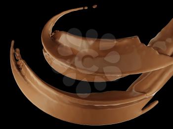Hot drinks: chocolate or cocoa splash over black background