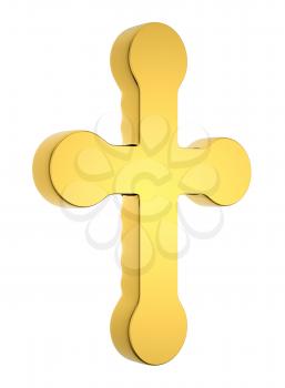 Jewelery and religion: golden cross isolated on white. Custom made and rendered
