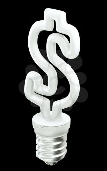 Money idea: Dollar ccurrency symbol light bulb isolated on black