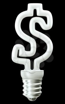 Profit: Dollar ccurrency symbol light bulb isolated on black