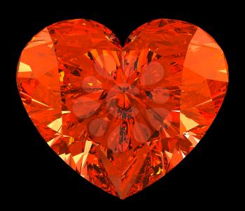 Red heart cut shape diamond over black. Large resolution