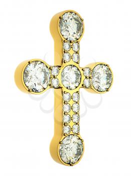 Religion and fashion: golden cross with diamonds isolated over white