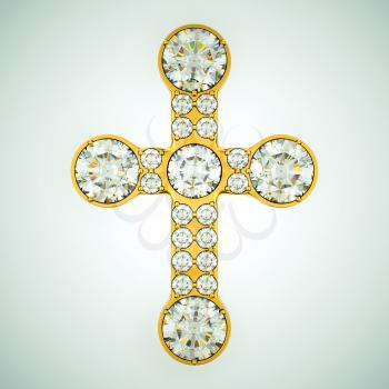 Religion and fashion: golden cross with diamonds. Custom made and rendered