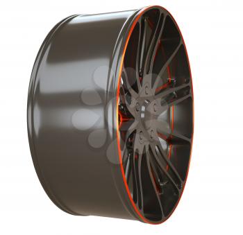 Side view of Alloy wheel or disc of sportcar isolated over white (custom rendered)