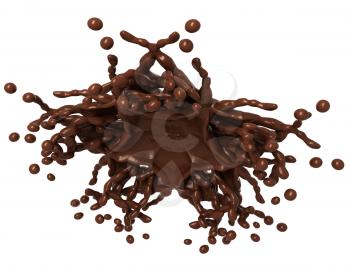 Splashes: Liquid chocolate with drops isolated over white