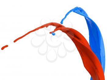 Splashes of red and blue liquid isolated on white