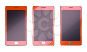 Three smart phones in red colour isolated on white