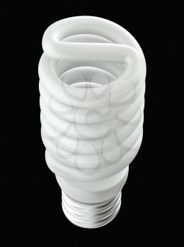 Top Side view of Energy efficient light bulb isolated on black