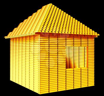 Valuable real estate: gold bars house shape over black