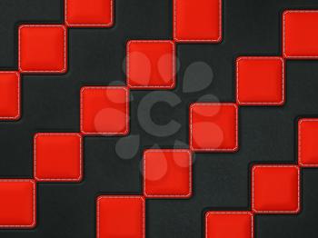 Black Stitched leather background with red rhombuses (large resolution)