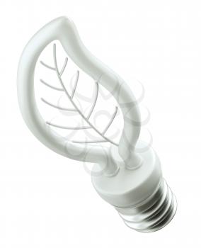 Energy efficiency: leaf light bulb isolated over white background