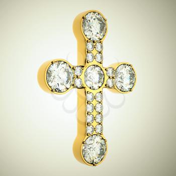 Jewelery: golden cross with diamonds. Custom made and rendered 