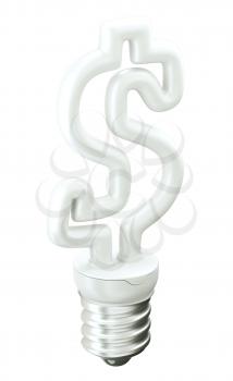 Revenue: Dollar ccurrency symbol light bulb isolated over white background