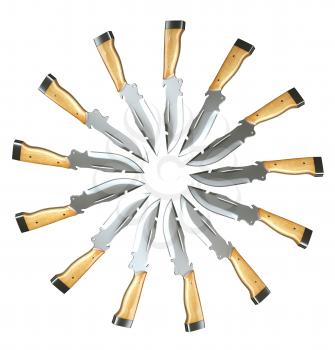 Set of hunting knives in the circle shape isolated over white