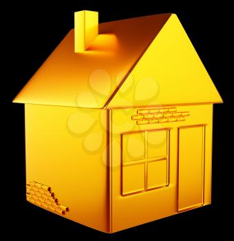 valuable accommodation: golden house shape over black background