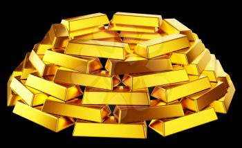 Wealth: gold bars or bullions isolated over black background