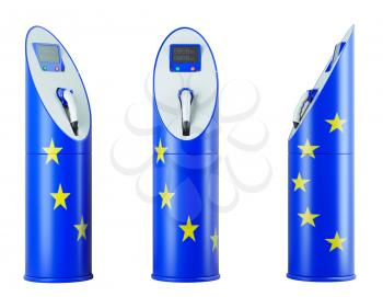 Eco fuel: isolated charging stations with EU flag pattern for electric cars