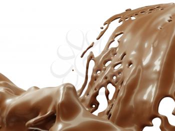 Hot drinks: chocolate or cocoa splashes over white background