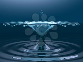 Splash of blue fluid with droplets and splatter. Large resolution