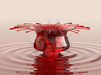 Splash of cherry juice or wine with droplets and waves