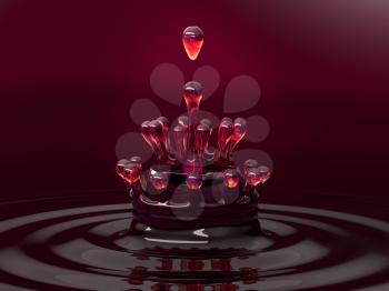 Splash of red colorful fluid or wine with droplets and water crown